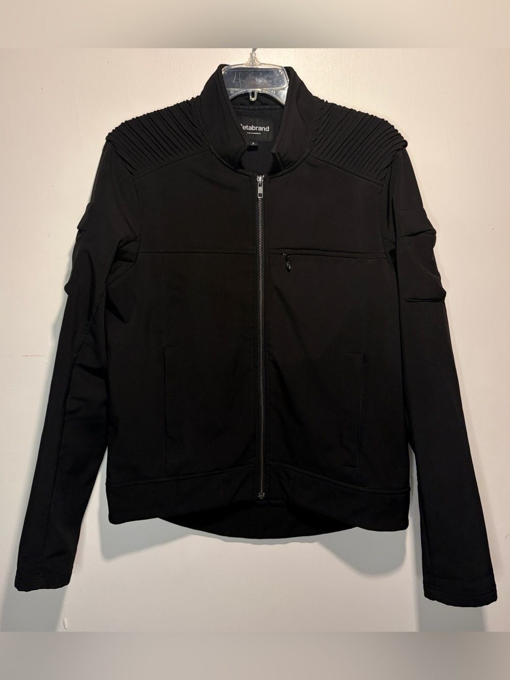 Betabrand Full Zip Jacket Zip Arm Pockets Ribbed Neck Travel Moto Size Small